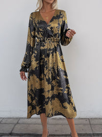 Hazel Blues® |  Perfee Printed Surplice Long Sleeve Midi Dress