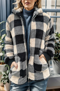 Hazel Blues® |  Double Take Plaid Long Sleeve Hooded Coat