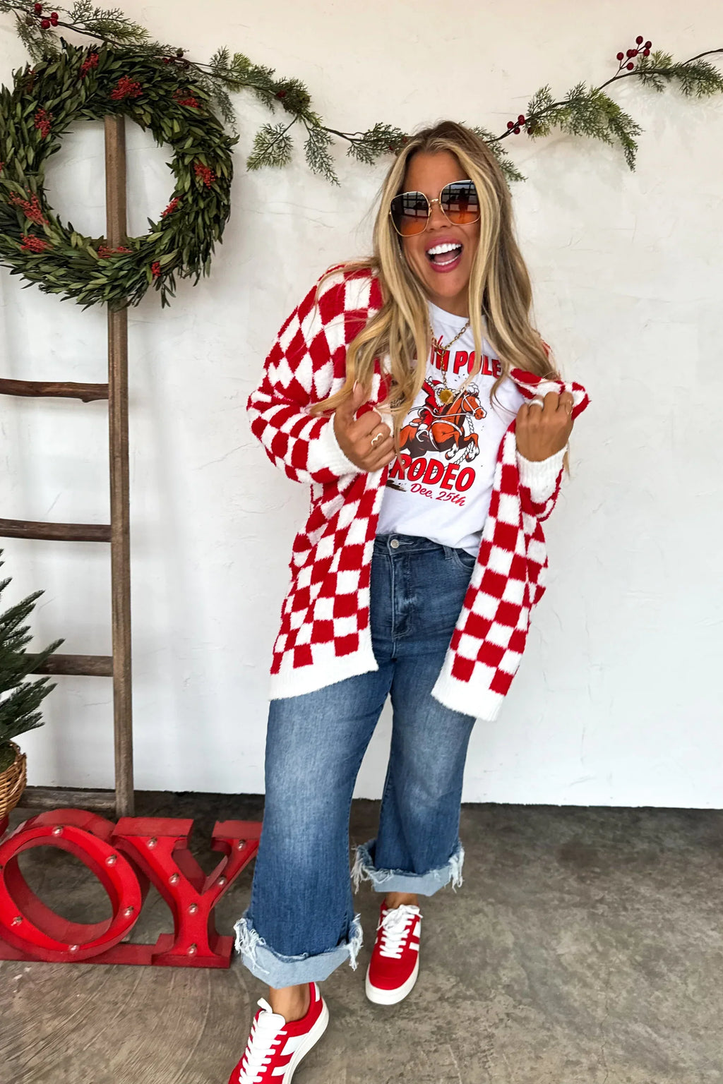 Hazel Blues® |  PREORDER: Christmas Cloud Cardigan Red Checker