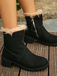 Hazel Blues® |  Suede Faux Fur Block Heel Boots