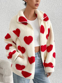 Hazel Blues® |  Heart Zip Up Drop Shoulder Furry Jacket