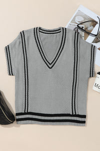 Hazel Blues® |  Striped Trim V-Neck Sweater Vest