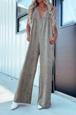 Hazel Blues® |  V-Neck Wide Leg Denim Jumpsuit
