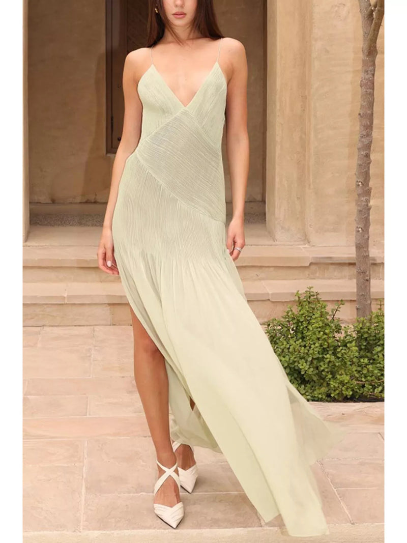 Hazel Blues | Elegant Pleated Sheer Maxi Cami Dress Hazel Blues | Elegant Pleated Sheer Maxi Cami Dress