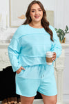 Hazel Blues® | Aruba Blue Solid Color Splicing Raw Hem Pullover Top Shorts Set