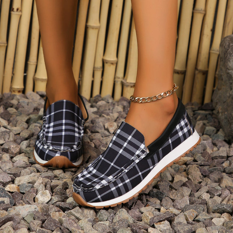 Hazel Blues® |  Plaid Round Toe Slip-Ons