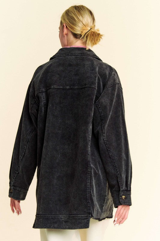 Hazel Blues® |  Davi & Dani Washed Corduroy Raw Hem Button Up Jacket