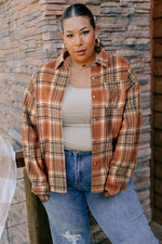 Hazel Blues® | Brown Plaid Print Flap Pocket Buttoned Shacket