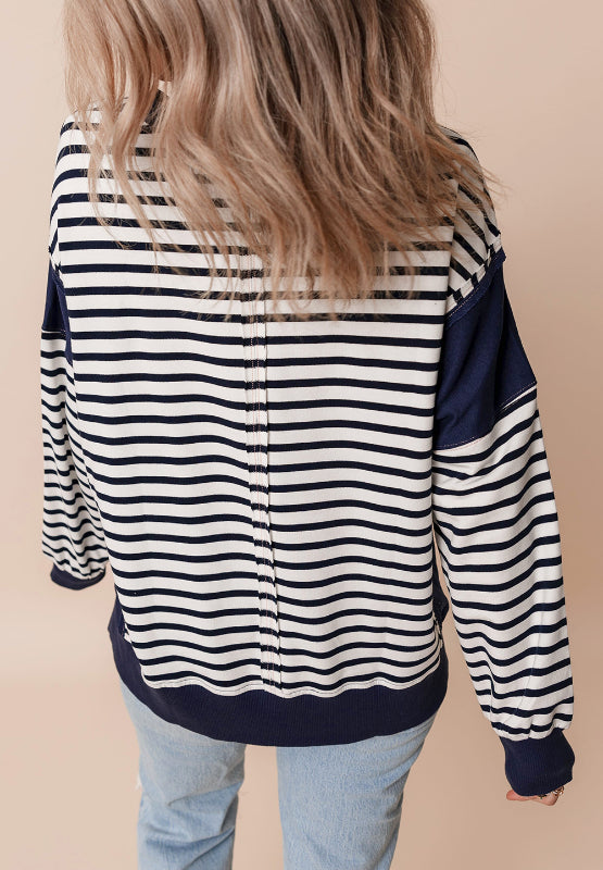 Hazel Blues® |  Exposed Seam Striped Long Sleeve Sweatshirt