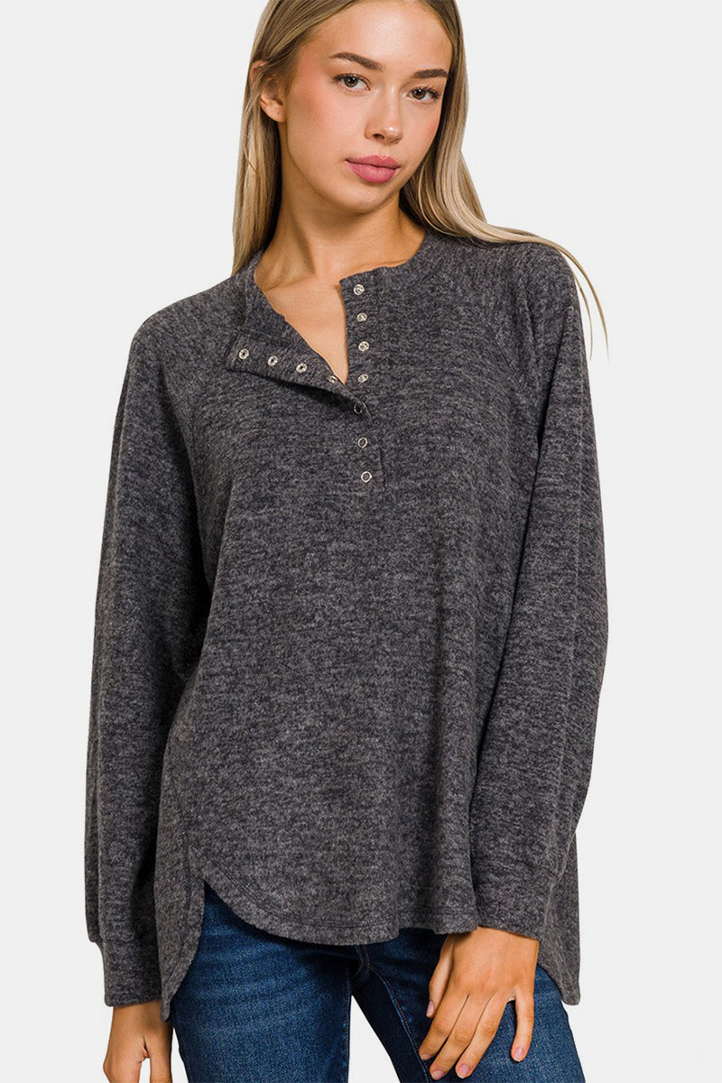 Hazel Blues® |  Zenana Brushed Melange Hacci High-Low Sweater