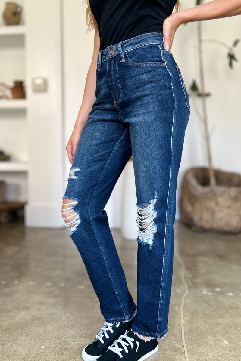 Hazel Blues® |  Judy Blue High Waist Rigid Magic Heavy Destroy Straight Jeans