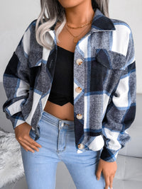 Hazel Blues® |  Plaid Collared Neck Long Sleeve Jacket