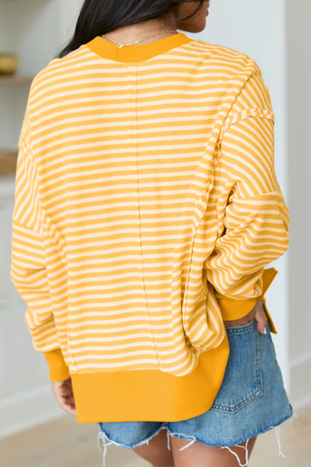 Sweet Escape Striped Color-Block Top — Khaki Stripe