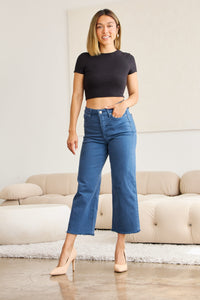 Hazel Blues® |  RFM Crop Chloe Tummy Control High Waist Raw Hem Jeans