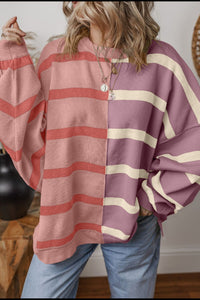 Hazel Blues® |  Contrast Striped Long Sleeve Sweatshirt