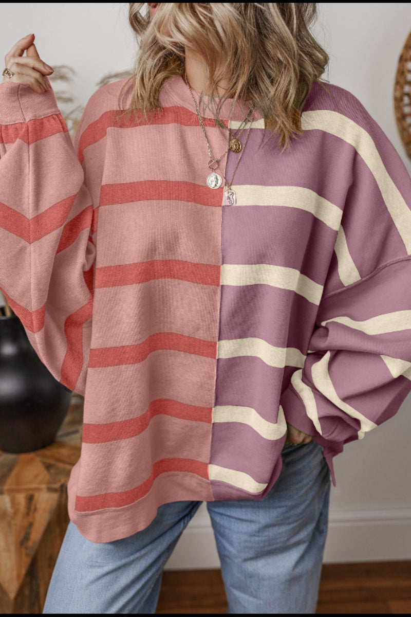 Hazel Blues® |  Contrast Striped Long Sleeve Sweatshirt