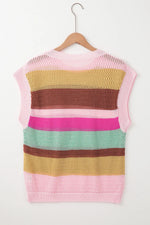 Hazel Blues® |  Color Block Round Neck Cap Sleeve Knit Top