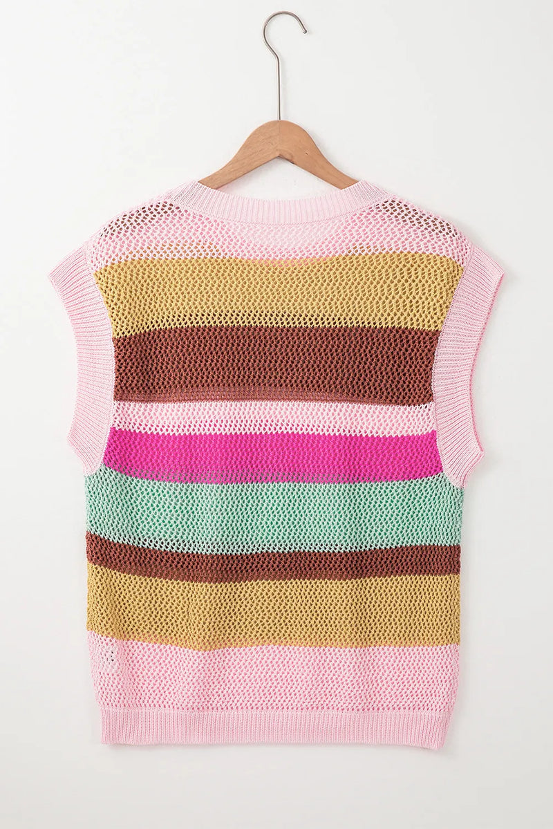 Hazel Blues® |  Color Block Round Neck Cap Sleeve Knit Top