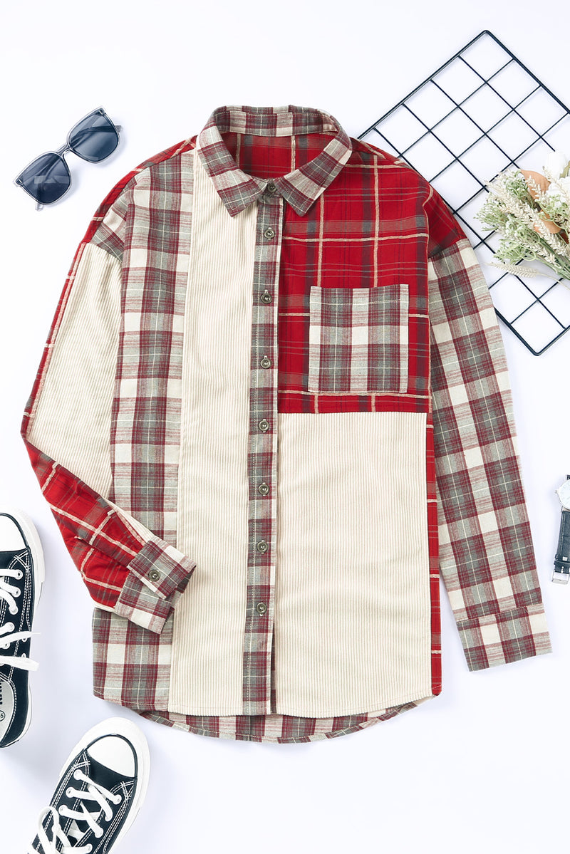 Hazel Blues® |  Plaid Patchwork Collared Neck Shacket