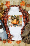 Hazel Blues® |  White PUMPKIN Season Leopard Bow Print Crew Neck T Shirt