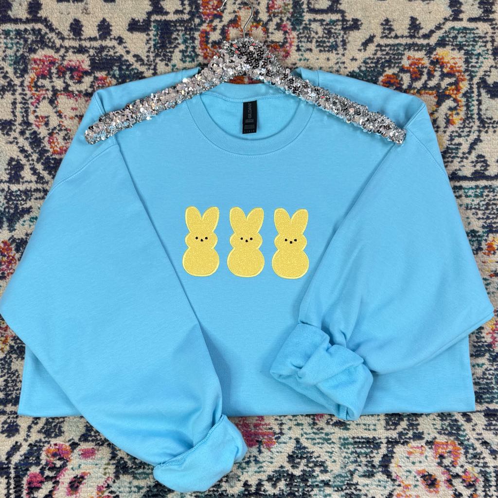 Hazel Blues® |  Embroidered Glitter Sweatshirt in Yellow Bunnies