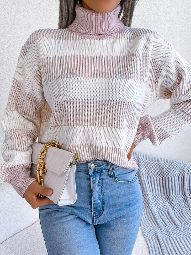 Hazel Blues® |  Striped Turtleneck Long Sleeve Sweater