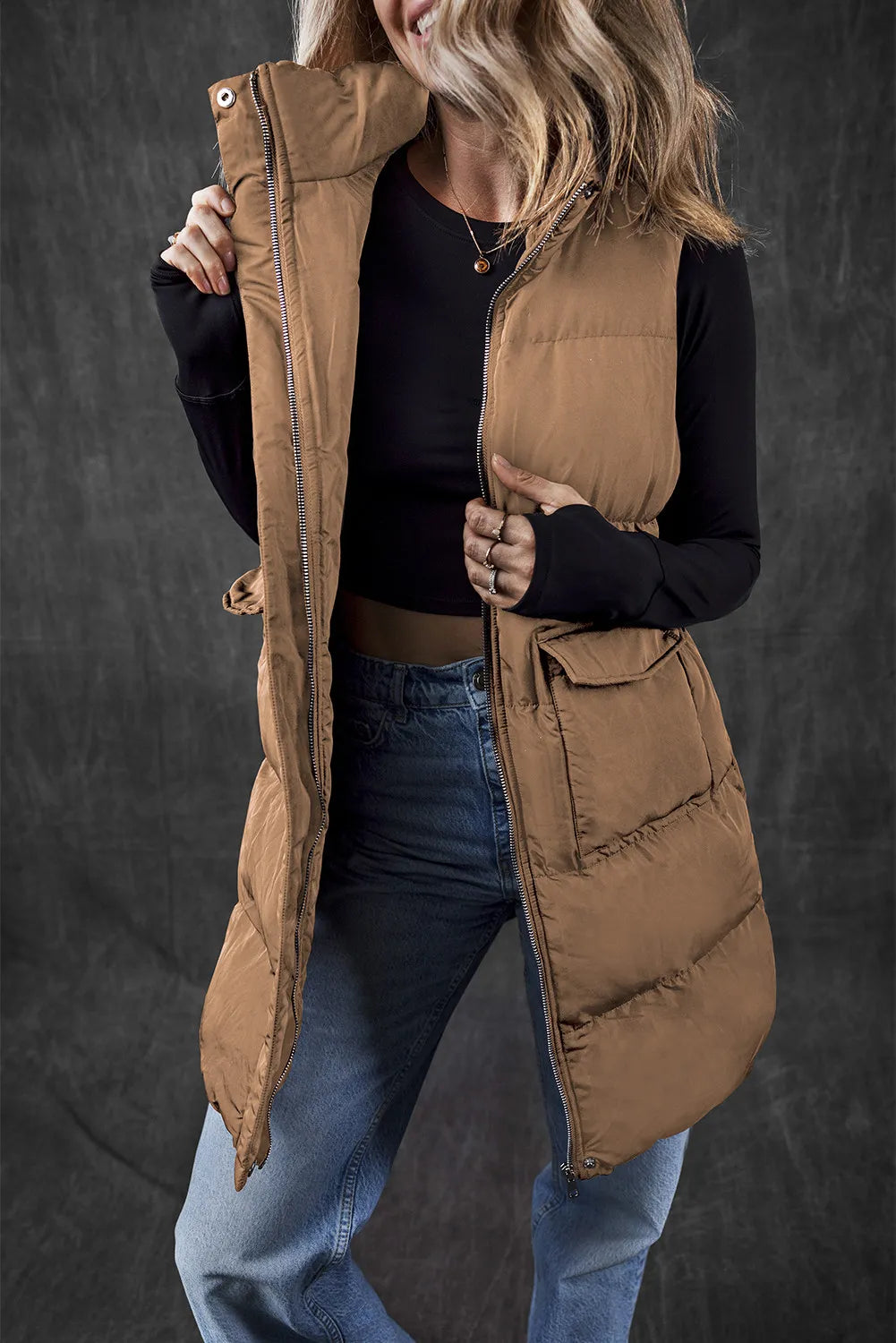 Hazel Blues® |  Pocketed Zip Up Vest Coat