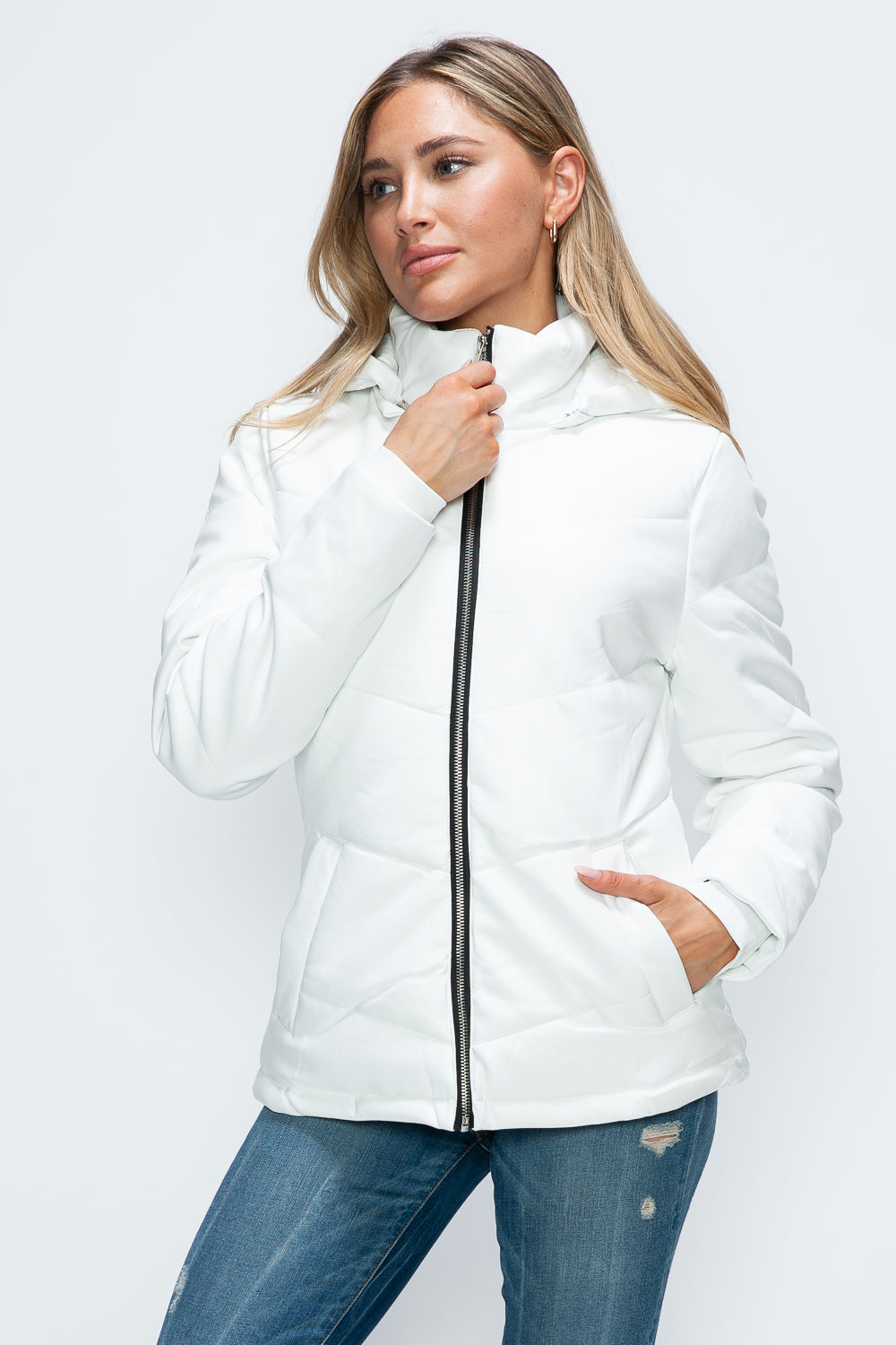 Hazel Blues® |  How Dare U Pocketed Zip Up Puffer Jacket with Removable Hood