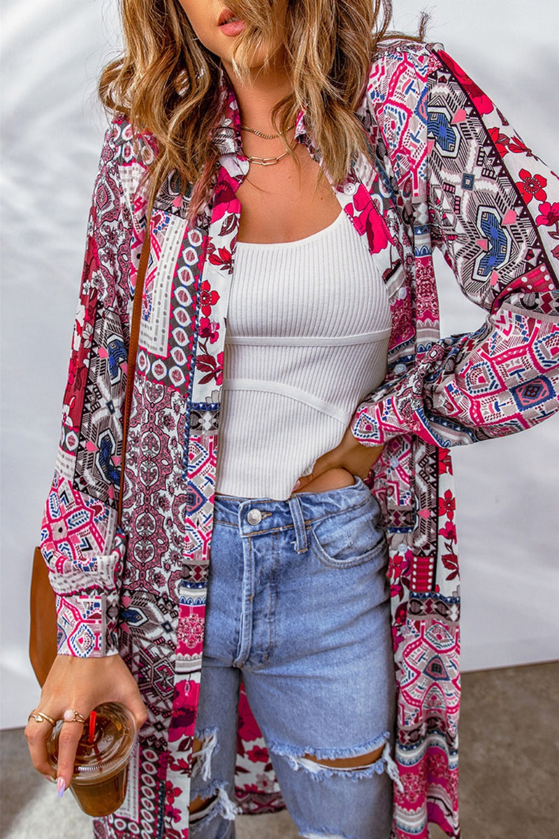 Hazel Blues® |  Printed Button Up Long Sleeve Cardigan