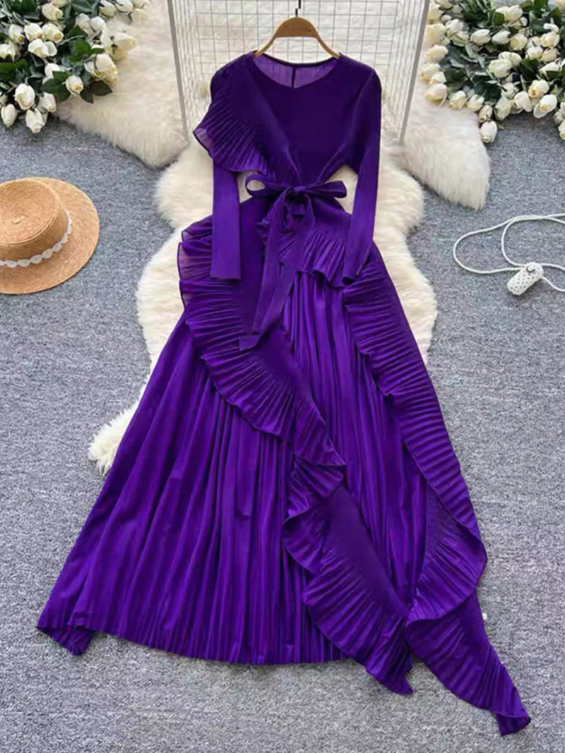 Ruffle Trim Pleated Midi Dress – Hazel Blues®