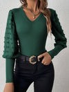 Hazel Blues® |  Swiss Dot V-Neck Long Sleeve Top