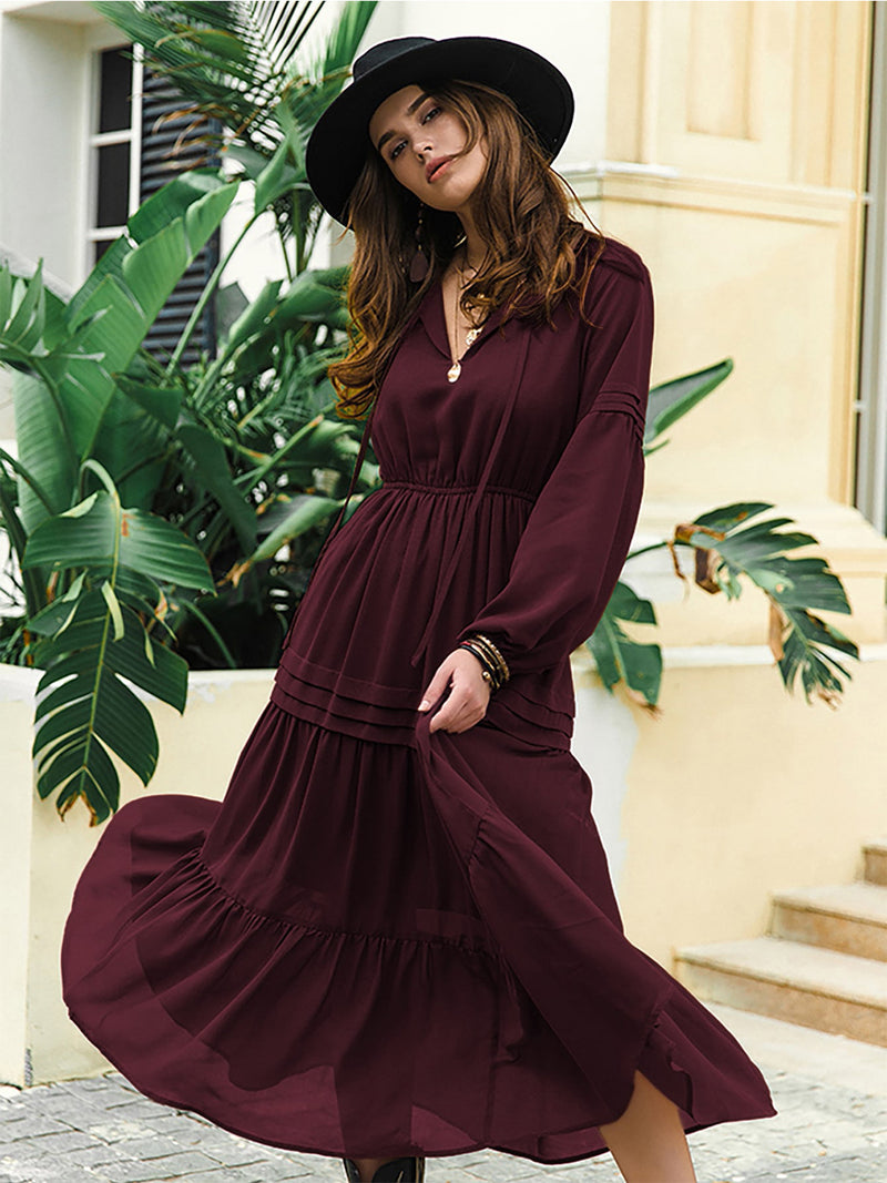 MIDI TIERED FLOWY DRESS Fuchsia / S MIDI TIERED FLOWY DRESS Fuchsia / S