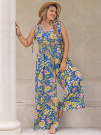 Hazel Blues® | Printed V-Neck Wide Leg Jumpsuit