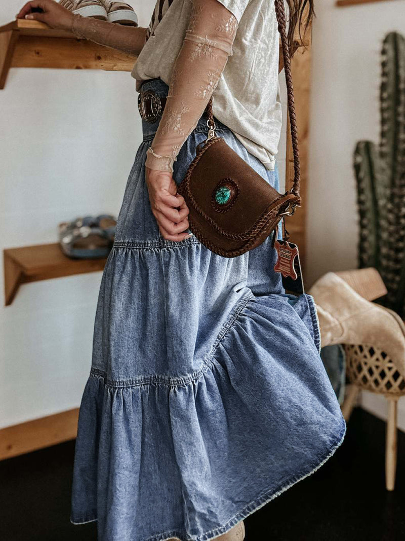 Hazel Blues® |  Tiered Button-Fly Denim Skirt