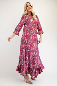 Hazel Blues® |  Celeste Ruffle Hem Paisley Round Neck Dress