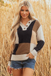 Hazel Blues® |  Multicolour Color Block Cable Knit Sleeve Buttons Collared Sweater