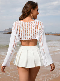 Hazel Blues® |  Openwork Boat Neck Long Sleeve Cover-Up