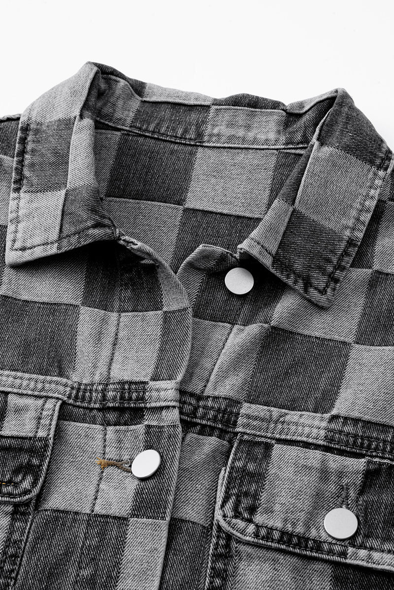 Hazel Blues® |  Checkered Button Up Denim Jacket