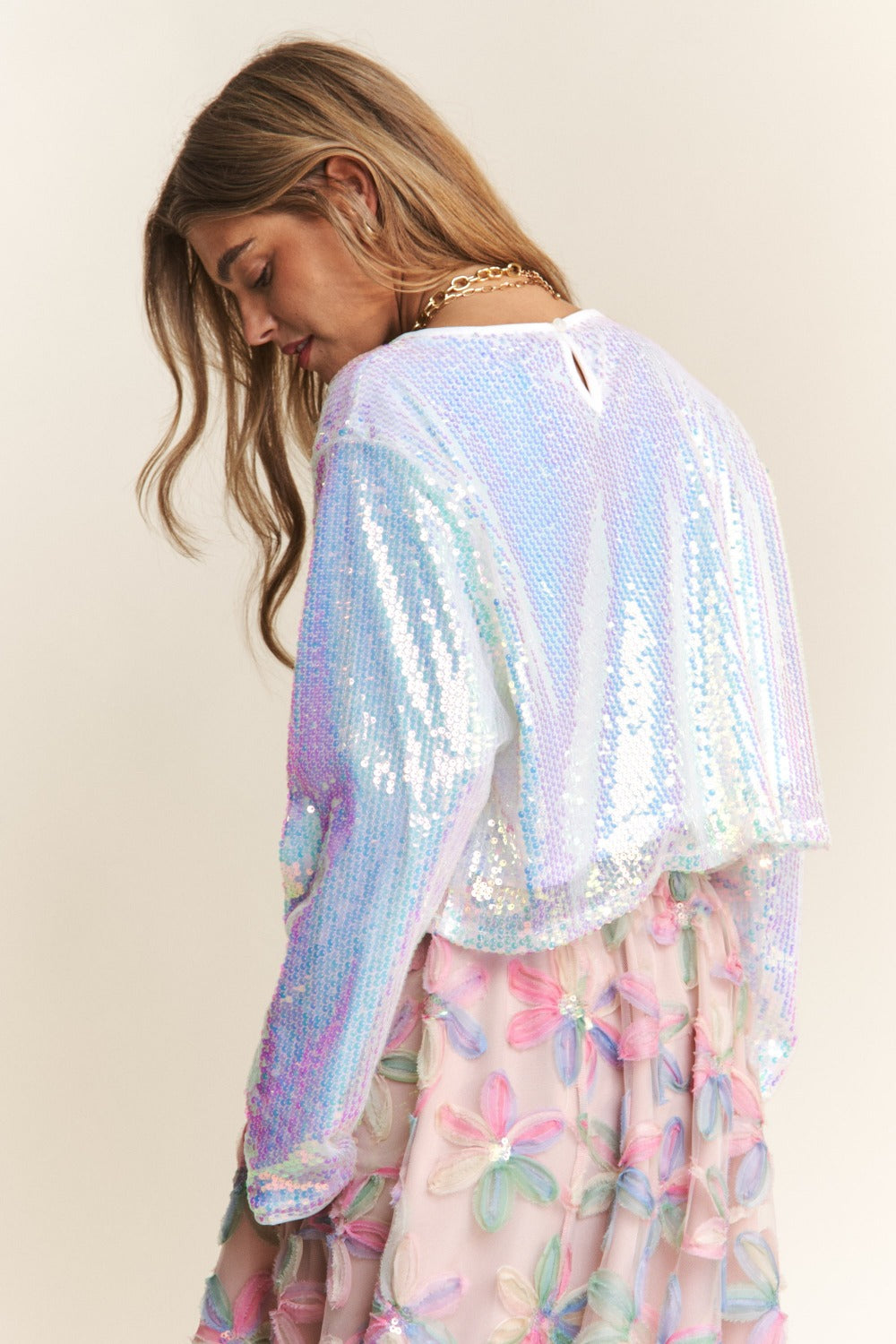 Hazel Blues® |  J.NNA Sequin Long Sleeve Crop T-Shirt