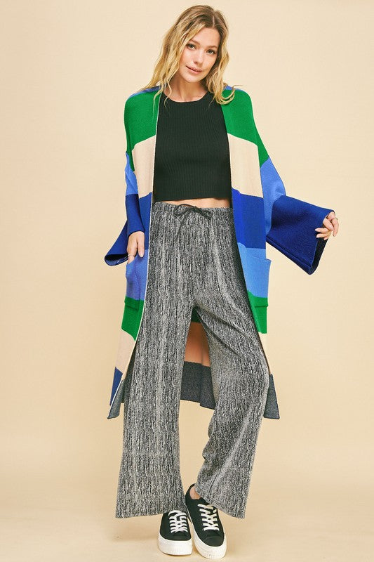 Hazel Blues® |  Davi & Dani Color Block Kimono Sleeve Open Front Cardigan