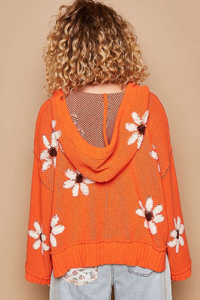 Hazel Blues® |  POL Floral Pattern Hooded High-Low Sweater