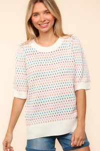 Hazel Blues® |  Haptics Round Neck Half Sleeve Multi Color Knit Top