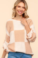 Hazel Blues® |  Haptics Checkered Round Neck Drop Shoulder Sweater