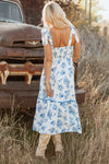Hazel Blues® |  Sky Blue Floral Print Shirred Knot Shoulder Sleeveless Long Dress