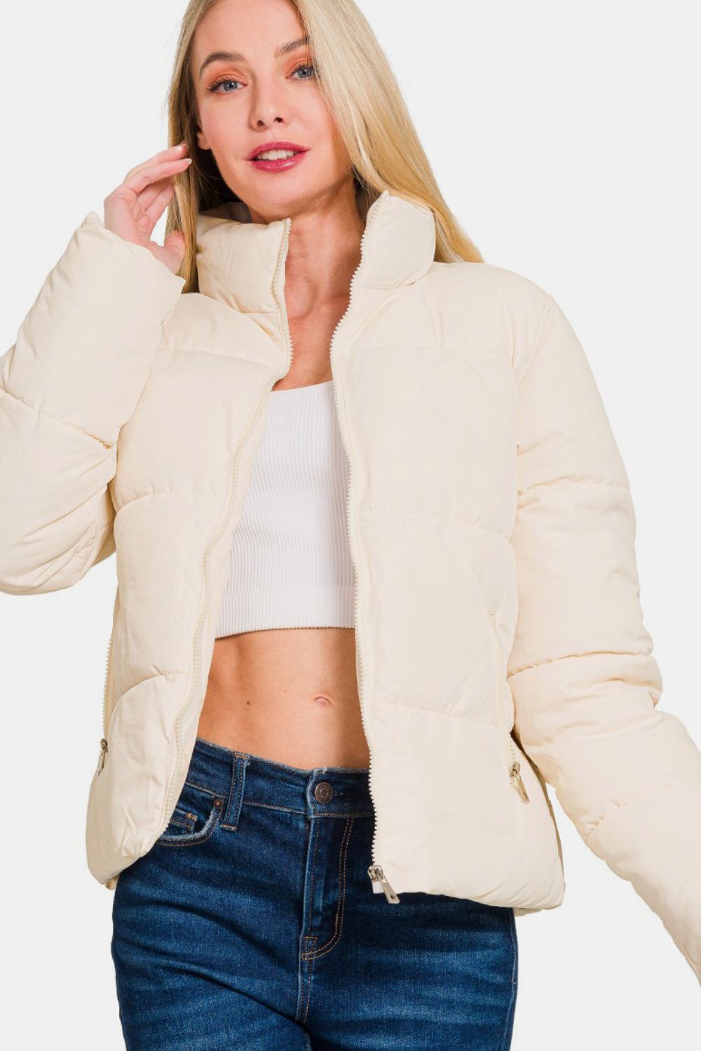 Hazel Blues® |  Zenana Zip Up Turtleneck Puffer Jacket with Pockets