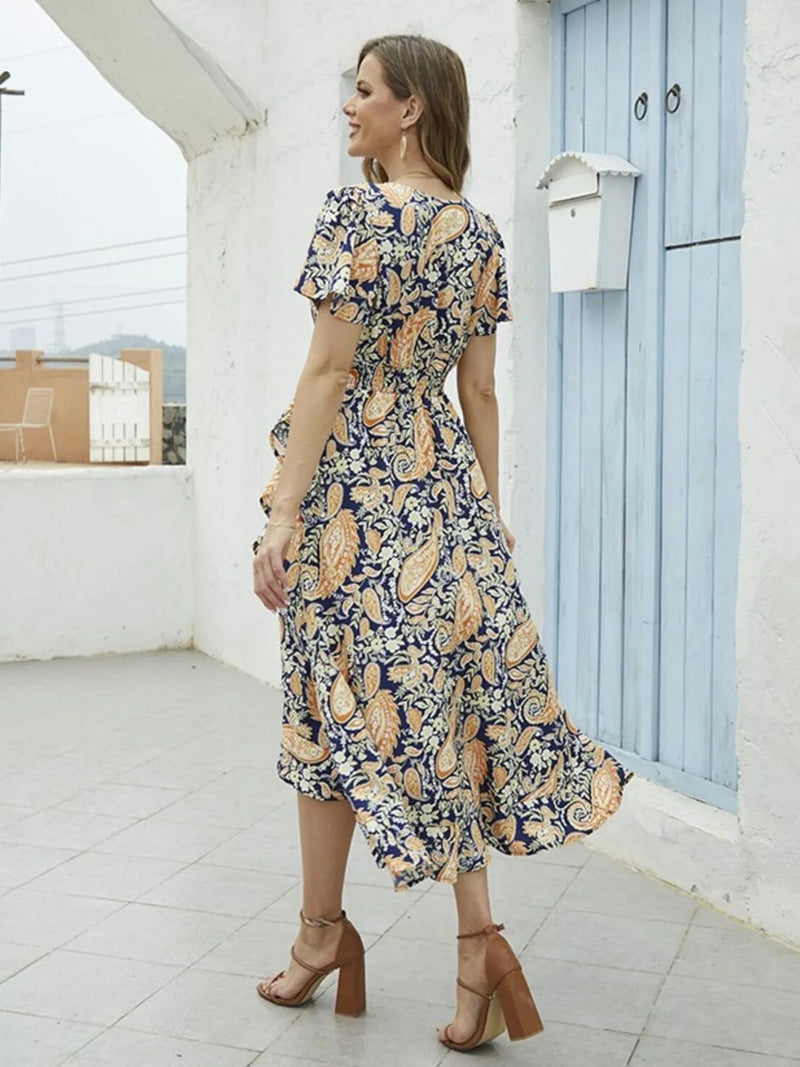 floral print short sleeve wrap dress Hazel Blues | Floral Print Short Sleeve Wrap Midi Dress