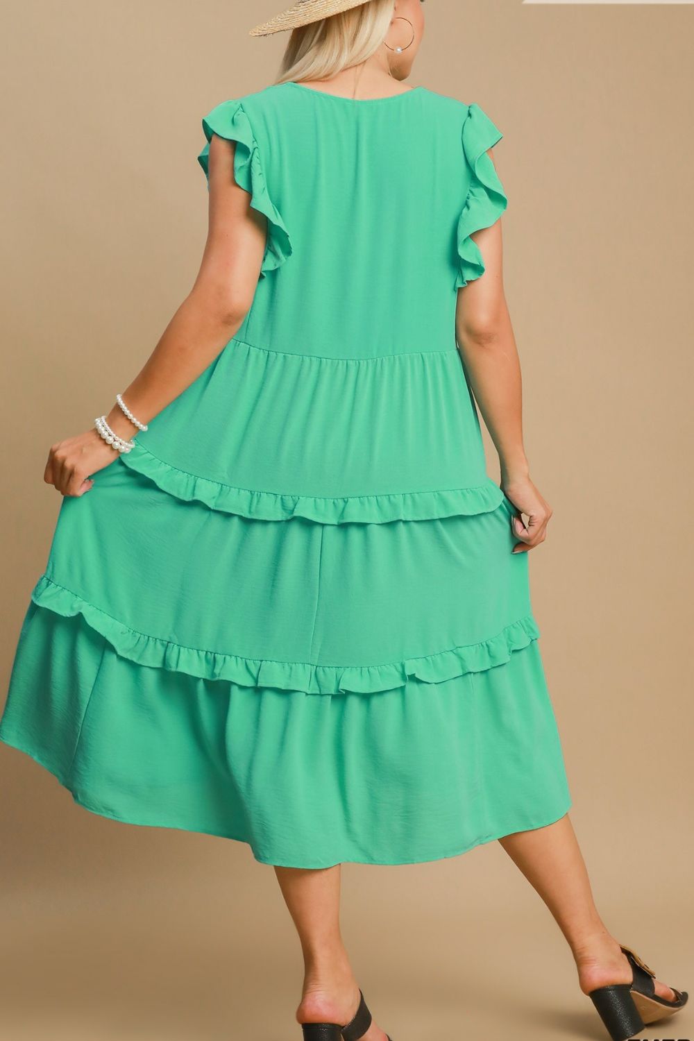 umgee tiered midi dress with ruffled sleeves Sample Umgee Full Size Ruffle Tiered Cap Sleeve Midi Dress Plus Size