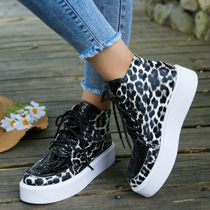 Hazel Blues® |  PU Leather Leopard Platform Sneakers