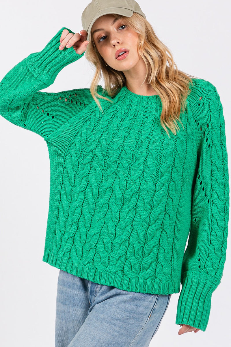 Hazel Blues® |  SAGE + FIG Cable-Knit Long Sleeve Sweater