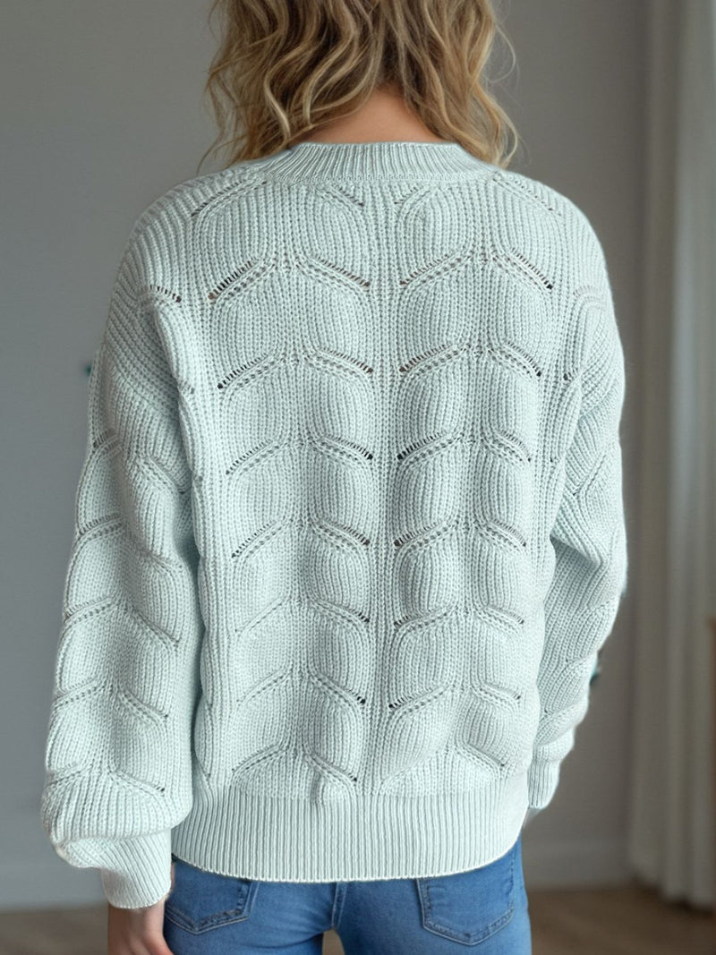 Hazel Blues® |  Openwork Round Neck Dropped Shoulder Sweater